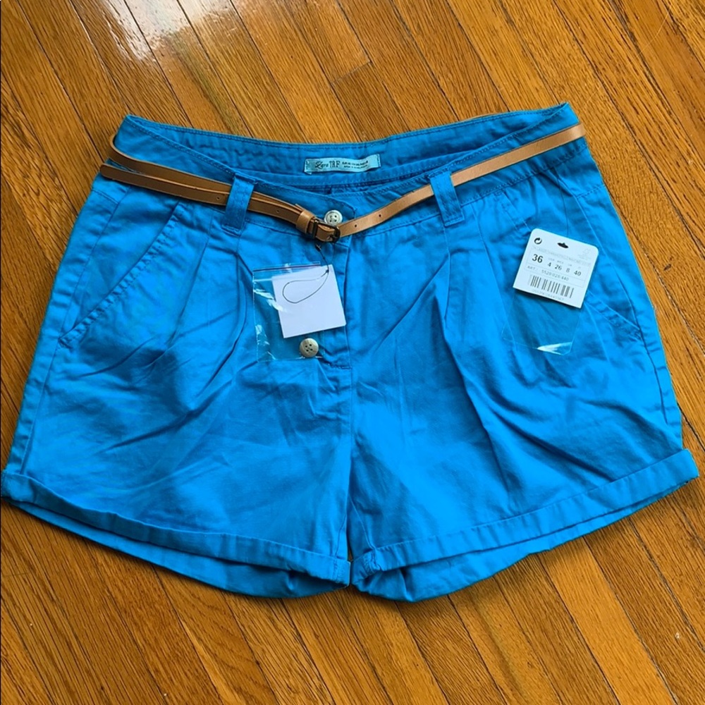 Zara TRF Turquoise Belted Shorts NWT